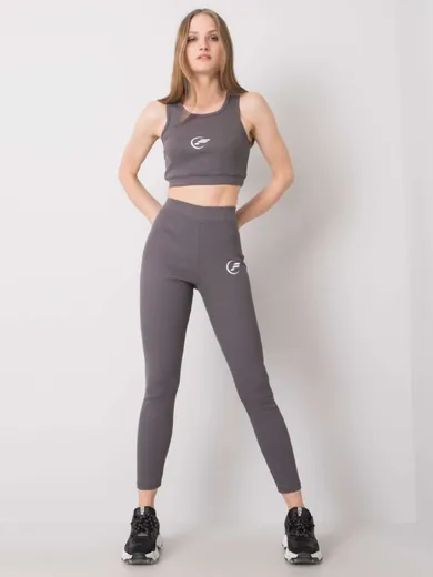 Komplet damski, Top, Legginsy, szary, Rue Paris