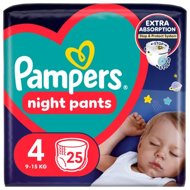 Pampers, Night Pants, pieluchomajtki, rozmiar 4, 9-15 kg, 25 szt.