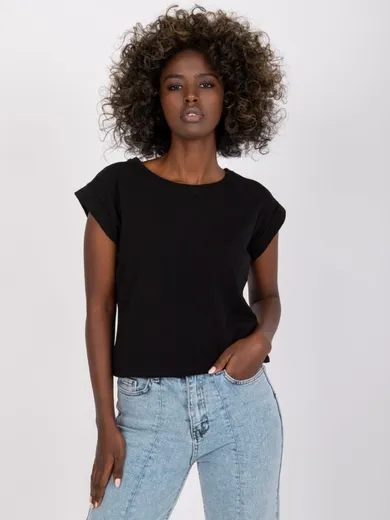 T-shirt damski, czarny, Basic Feel Good