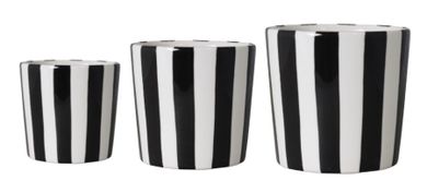 Doniczka ceramiczna, paski, biało-czarna, średnia, 17-17-16 cm