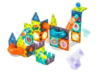 Lean Toys, zjeżdżalnia dla kulek, klocki magnetyczne, świecące, 75 elementów