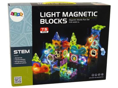 Lean Toys, zjeżdżalnia dla kulek, klocki magnetyczne, świecące, 75 elementów