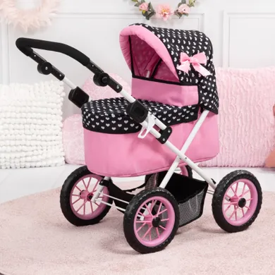 Bayer Design, Trendy, głęboki wózek dla lalek z torbą, czarno-różowy